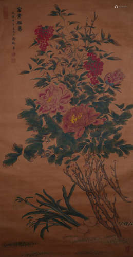 A Chinese Flower Silk Painting, Guangxu Mark