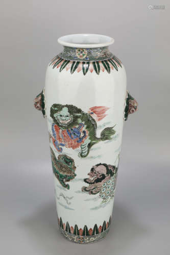 A Doucai Lion Pattern Porcelain Vase