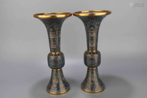 A Pair of Bronze Cloisonne Vase