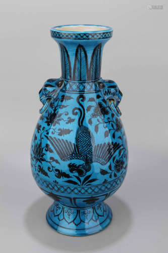 A Blue Base Phoenix Pattern Porcelain Vase