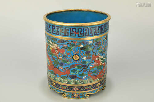 A Bronze Cloisonne Dragon Pattern Brush Pot