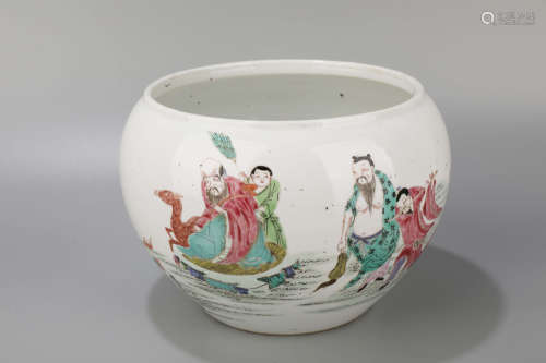 A Famille Rose the Eight Immortal Porcelain Tank