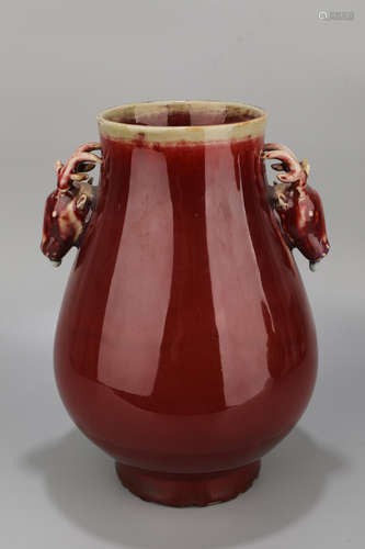 An Red Glazed Double Deer Ear Porcelain Zun