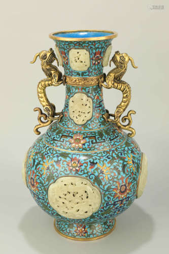 A Bronze Cloisonne with Jade Inlaid Vase