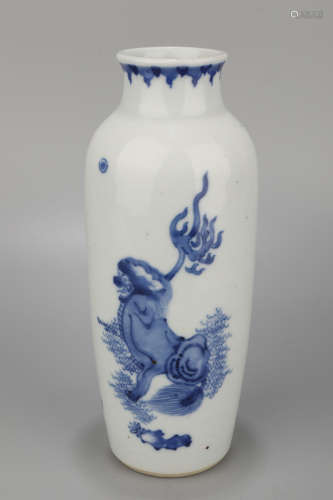 A Blue and White Kirin Pattern Porcelain Vase