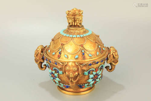 A Gilt Bronze with Turquoise Incense Burner