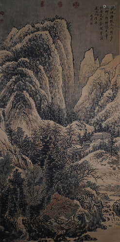 A Chinese Landscape  Painting, Shen Zhou Mark