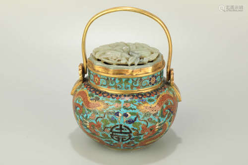 A Cloisonne Double Dragon Playing Ball Brass Incense Burner