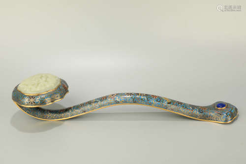 A Cloisonne Gilt Inlaid Jade Ruyi