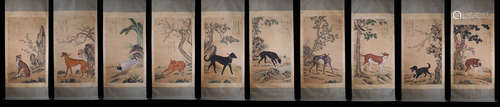 A Group Of Ten Dogs Painting, Lang Shining Mark