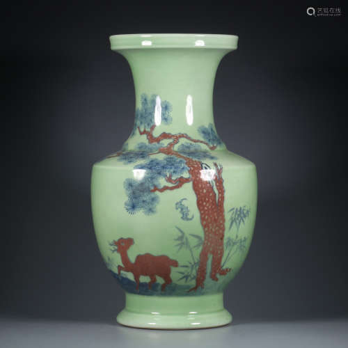 A Glazed Drawing Pine Deer Pattern Porcelain Vase