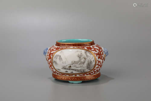 A Famille Rose Landscape Pattern Porcelain Jar