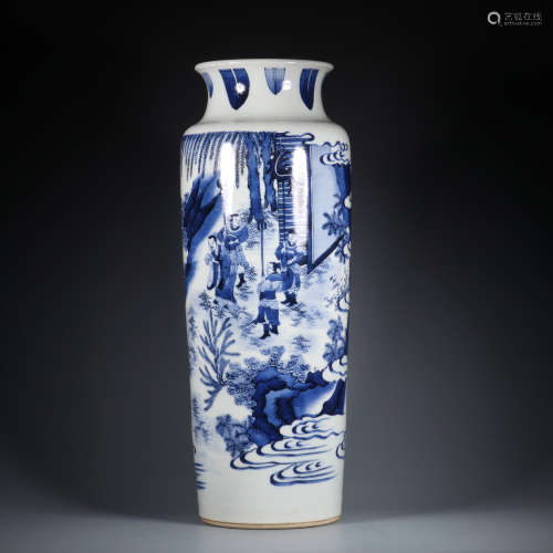 A Blue and White Character Story Pattern   Porcelain Vase