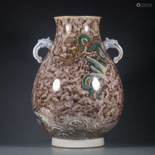 A Ink Glaze Inscription Poetry Dragon Pattern Porcelain Vase