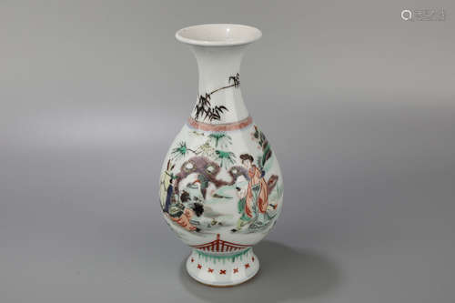 A Famille Rose Character Story  Flower Porcelain Vase