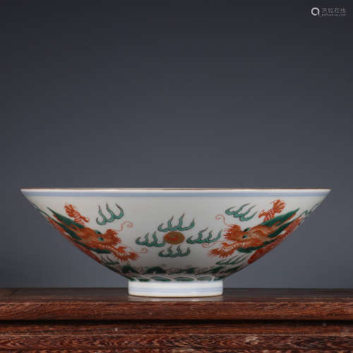 A Drawing Dragon with Fish Pattern Porcelain Bowl