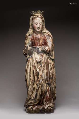 STATUE en bois sculpté polychrome à décor d'une Vierge d...