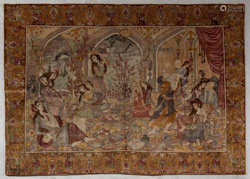 Grand tapis tabriz en laine et soie à décor central d'un...