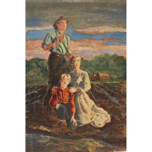 Illegibly Signed Oil On Board "Family"
