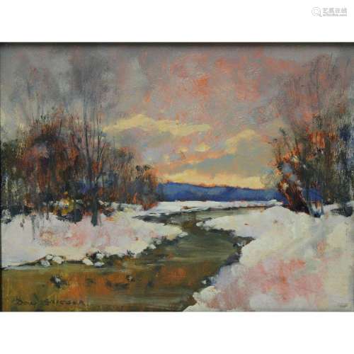 Don Grieger Signed Oil On Board Snow Scene.