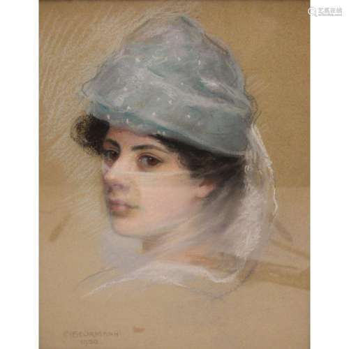 E. Beurman Signed & Dated Pastel Of A Lady In