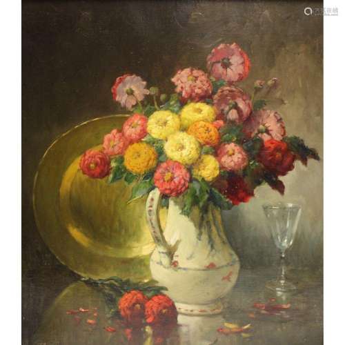 R. Langlois Signed Oil On Canvas Floral Still Life