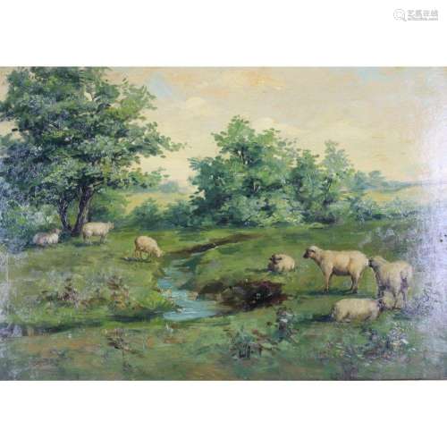 Unsigned Oil On Board, Sheep In A Pasture.