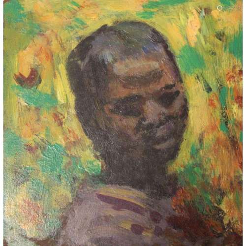 Unsigned WPA Style Oil On Masonite Portrait Of