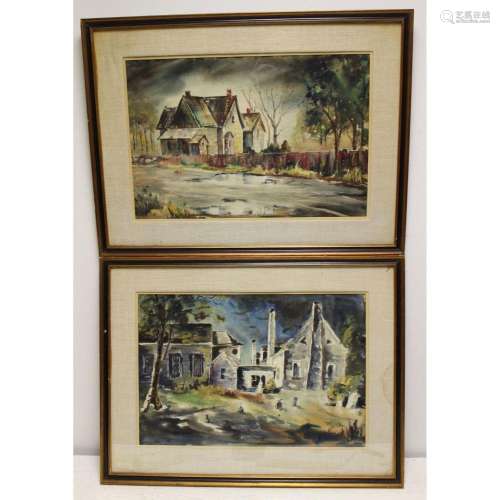 B.Vassilief 2 x Signed Watercolors Of Houses.