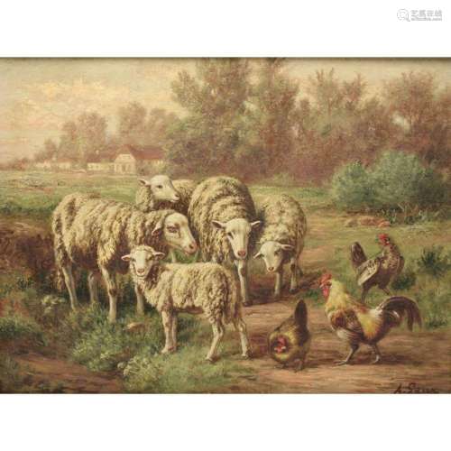 A. Laus Signed Oil On Canvas Of Sheep.