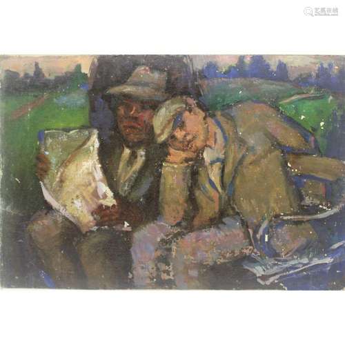 Unsigned WPA Style Oil On Board "Park Bench"