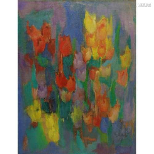 Janet Cohen (NY 1913 -1992) "Tulips" Oil On Canvas
