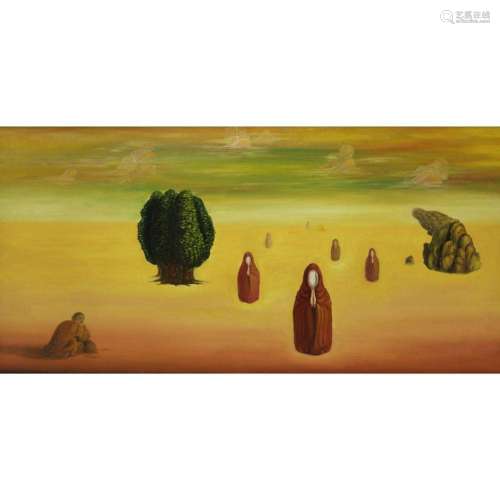 Unsigned Oil On Canvas Surreal Landscape.