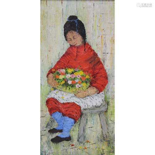 Barrett. "Flower Lady" Oil On Canvas.