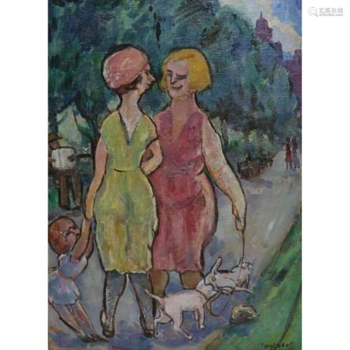 Aaron Berkman (NY 1900 - 1991) Women Walking Dogs