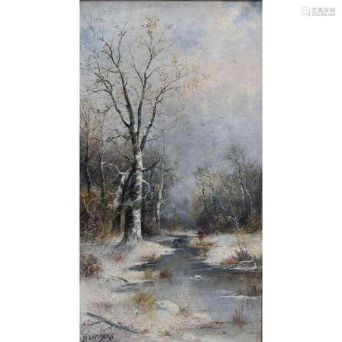 B.Lambert ,"Winter ":Signed Oil On Wood Panel
