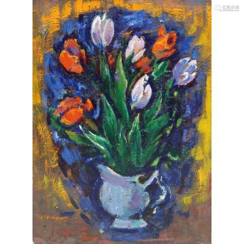 Aaron Berkman (US,1900 - 1991) "Tulips " Oil On