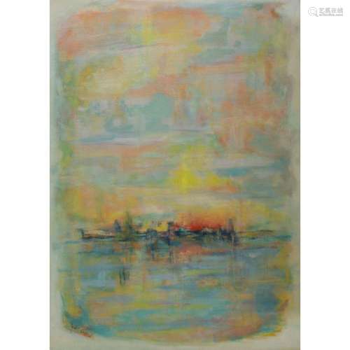 Janet Cohen Signed Cityscape over Water