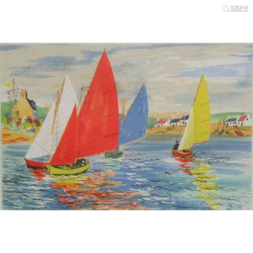 David Koster Signed Lithograph Boat Scene