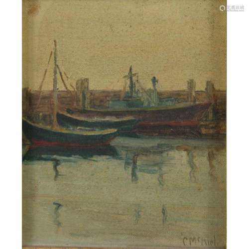 C McKiel Signed Oil on Board Boat Scene