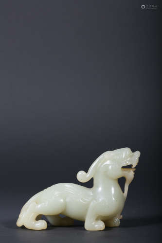 A VARVED WHITE JADE OF A QILIN,QING DYNASTY