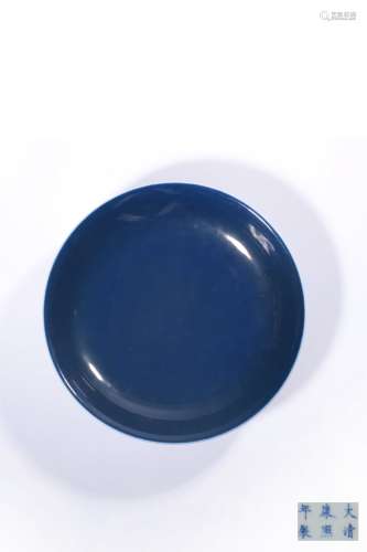 A BLUE-GLAZED DISH,MAKE AND PERIOD OF KANGXI
