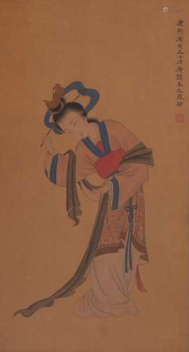 A BEAUTY PAINTING 
SILK SCROLL
YU ZHIDING MARK