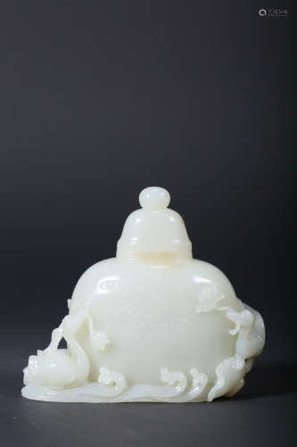 A CARVED WHITE JADE‘DUCK’VASE,QING DYNASTY