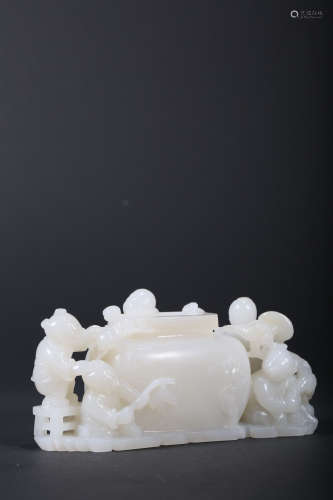A WHITE JADE ‘KIDS’WASHER,QING DYNASTY
