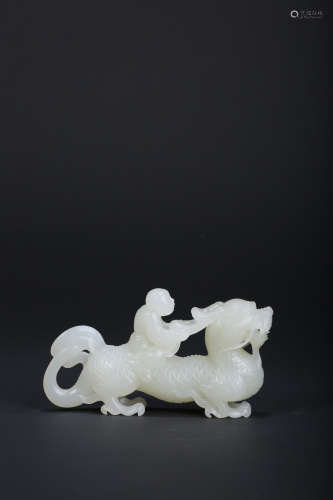 A CARVED WHITE JADE ‘QILIN’GROUP,QING DYNASTY