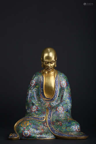 A CLOISONNE ENAMEL FIGURE OF LUOHAN,QING  DYNASTY