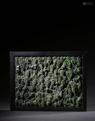 A SPINACH JADE‘CLOUD’RECTANGULAR PLAQUE,QING DYNASTY