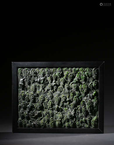 A SPINACH JADE‘CLOUD’RECTANGULAR PLAQUE,QING DYNASTY