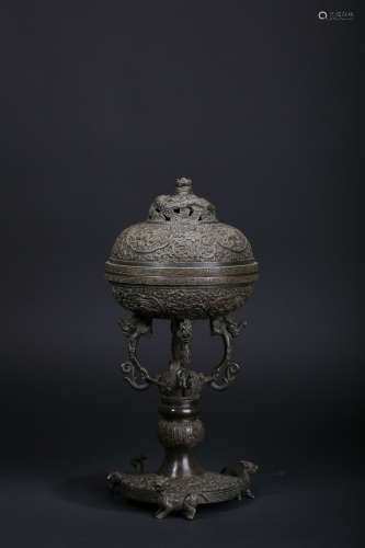 A BRONZE CENSER AND COVER,MARK AND PERIOD OF KANGXI